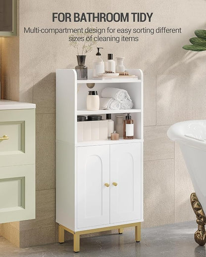Hzuaneri Bathroom Storage Cabinet, Small Floor Cabinet with 2 Door | Toilet Paper Cabinets, Bathroom Organizer with Adjustable Shelf, for Small Spaces White, Arch Door,7.1" Dx14.6 Wx32.7 H