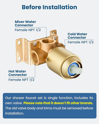 Airuida 8 Inch Brushed Gold Shower Faucet Set,Shower Valve Kit | Female Threads Rough-in Valve Shower Trim Kit,Single Handle Control Shower Set