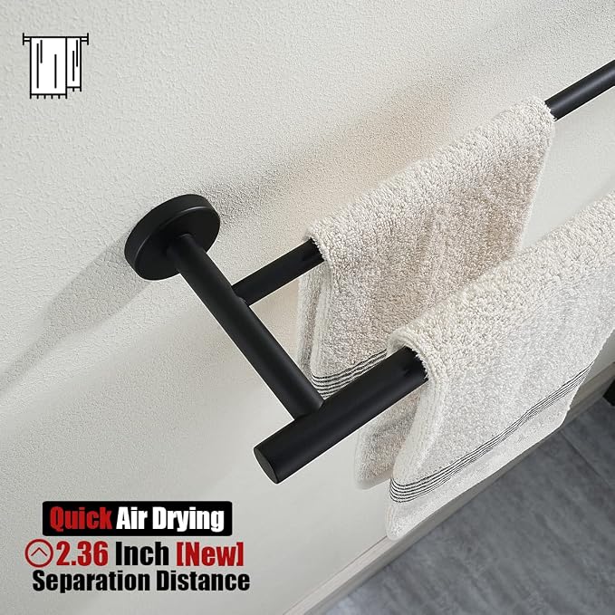 JQK Double Towel Bar Black, 39 Inch 304 Stainless Steel Thicken 1mm Towel Rack for Bathroom, Bath Towel Holder Matte Black Wall Mount, Useable Length 36 Inch, TB100L36-PB