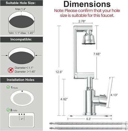 Stainless Steel Bathroom Sink Faucet, 1080° Rotatable, Silver | Fit 1 Hole Sink, 4 Water Outlet Modes, Three-stage Rotating Design, Flexible Adjustment, Anti-Rust, No Leakage, Single Handle