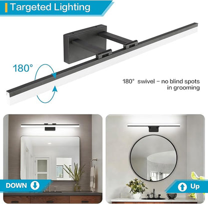 SOLFART Modern Dimmable LED Vanity Light 39.3 inch Black Aluminum Frosted Acrylic for Bathroom Vanity Lighting Fixtures White Light 5500K