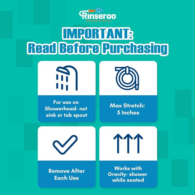 Rinseroo Slip-On Handheld Shower Attachment Hose w/Spray Head | Seated Bathing, Converts Fixed Shower Head, Portable No-Install, For Seniors & RV, Gravity Fed