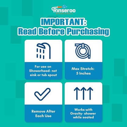 Rinseroo Slip-On Handheld Shower Attachment Hose w/Spray Head | Seated Bathing, Converts Fixed Shower Head, Portable No-Install, For Seniors & RV, Gravity Fed