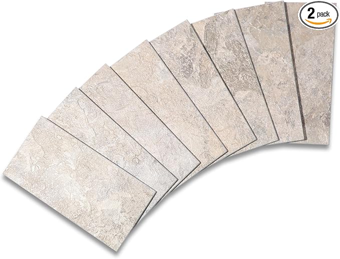 Yipscazo Peel and Stick backsplash 3 x 6 Inches 3D PVC Composite Wall Tile Stick on Backsplash Tile for Kitchen Bathroom, Laundry Room, Fireplace(Beige Stone Texture, 2 Pieces)