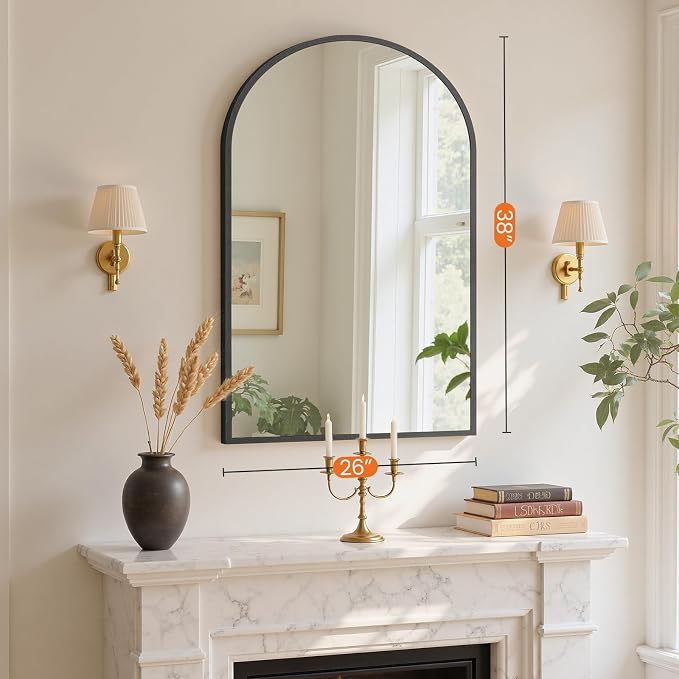 Sweetcrispy 26"x38" Arched Bathroom Mirror, Bathroom Mirrors for Over Sink | Modern Wall Mirrors Arch Decorative for Entryway, Bedroom, Vanity,Horizontal or Vertical Hanging, Black