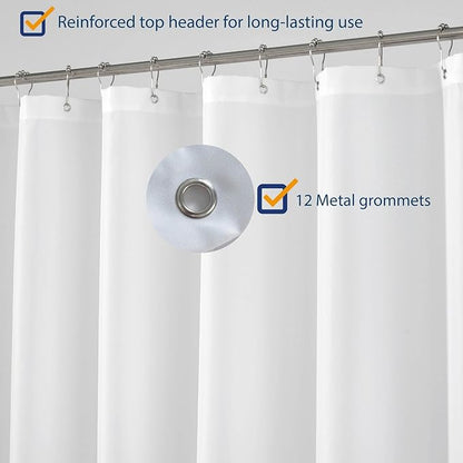 N&Y HOME Long Fabric Shower Curtain Liner 72 x 78 inches Longer Length, Hotel Quality, Washable, Water Repellent, White Spa Bathroom Curtains with Grommets, 72x78
