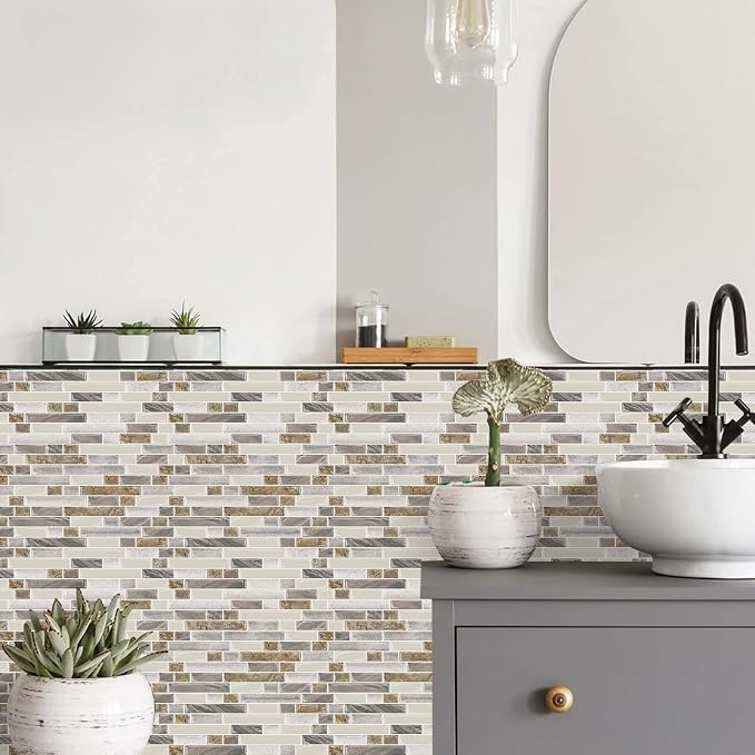 STICKGOO Peel and Stick Tile Backsplash for Kitchen, 12”×12”Stick on Backsplash, Self Adhesive Tile for Kitchen Backsplash and Bathroom(10 Sheets, Thicker Design)