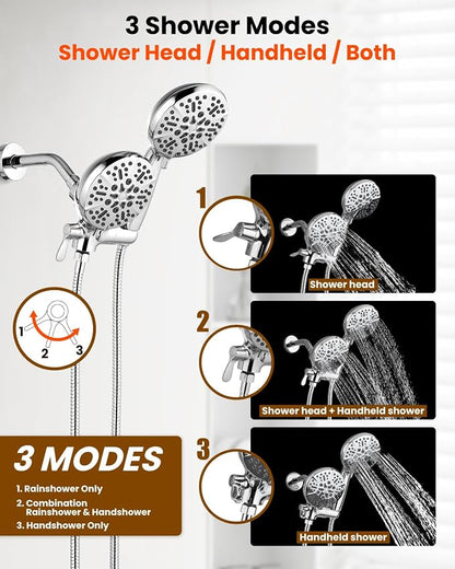 gotonovo Dual Shower Head with Valve 6 Mode Handheld Spray Polished Chrome | 6 Mode ABS Rain Head with Handheld Spray,2 in 1 Bathroom Trim Kit,Shower Head and Handle Set,Brass Rough-in Valve,Wall Mount