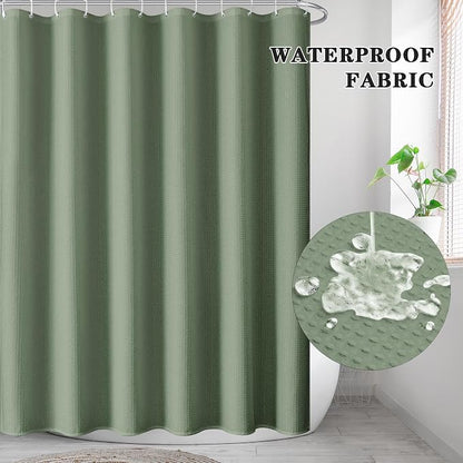 Shower Curtain Set, for Bathroom Decor 72" x 72", Sage Green | Waffle Textured Modern Solid Waffle Textured Cloth Waterproof Matching Window Shower Curtain 36 x 30 Inches