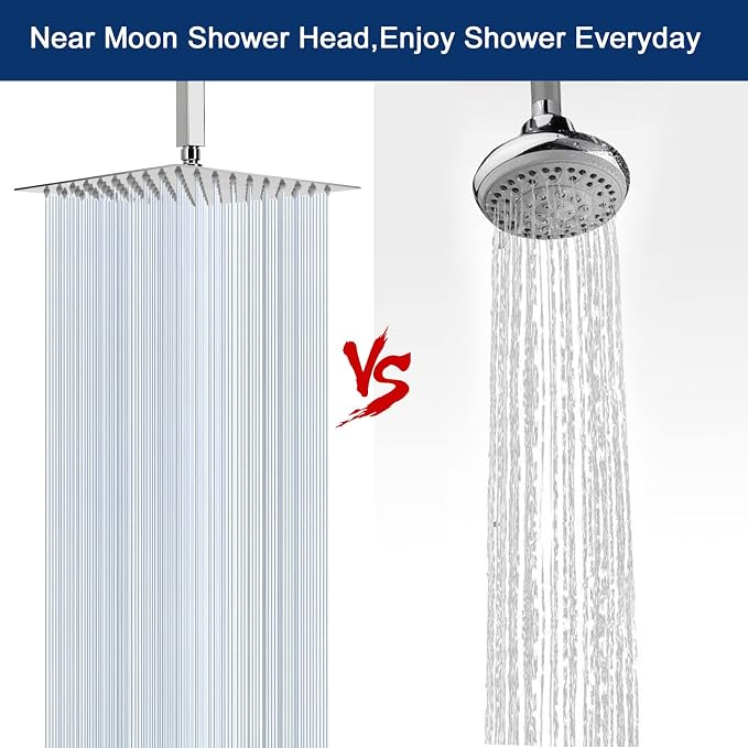 NearMoon Rain Shower Head With Shower Arm, Ceiling Mount Square Shower, Stainless Steel Ceiling Rainfall Showerhead- Waterfall Full Body Coverage (8 Inch, Chrome Finish)