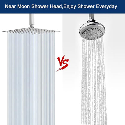 NearMoon Rain Shower Head With Shower Arm, Ceiling Mount Square Shower, Stainless Steel Ceiling Rainfall Showerhead- Waterfall Full Body Coverage (8 Inch, Chrome Finish)
