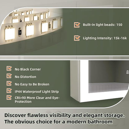 LED Medicine Cabinet Mirror, 60x30 Inch Bathroom Storage, Recessed/Wall Mount, Plug-in/Hardwired, 3 Color Dimmable Light, Anti-Fog, Time Temp Display