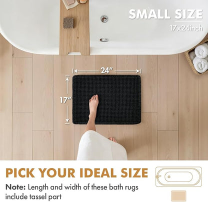 MIULEE Set of 2 Waffle Bathroom Rugs Boho Bath Mat Black 17x24 Inch | Non Slip, Super Absorbent, Washable, Ultra Soft, Rubber Backed, Small Bath Rugs for Bathroom Floor Tub Shower