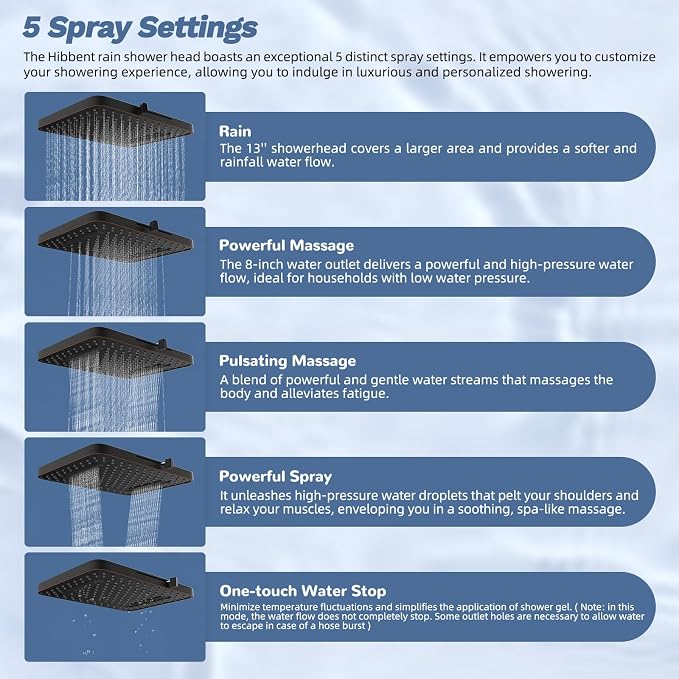 Hibbent 5-Mode 13" Shower head, 4-Mode Handheld Spray Oil-Rubbed Bronze | cUPC Certified High Pressure Rain Showerhead Combo, All Metal 4-way Diverter Extension Arm & Handheld Spray, 71'' Hose