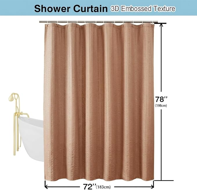 Aiyufeng Moga Coral Shower Curtain - 3D Embossed Cloth Shower Curtain for Bathroom, Hotel Luxury Bathroom Curtains, Machine Washable, Standard Size 72Wx78H