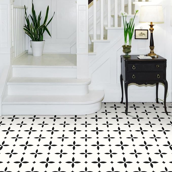 MORCART Peel and Stick Floor Tile Star Waterproof Vinyl Flooring DIY Flooring for Bathroom, Kitchen, Fireplace, Pet House, Stairs, Bedrooms, Wall, Store(20PCS,7.87" x 7.87",White)