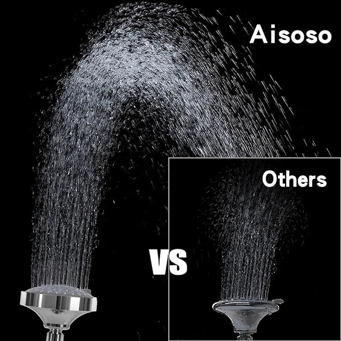 AISOSO Shower Head 2 PCS, 5 Modes High Pressure Shower Heads for Relaxed Shower Experience, 4.1 Inch Bathroom Fixed Showerhead Even at Low Water Pressure for Powerful Spray, Chrome