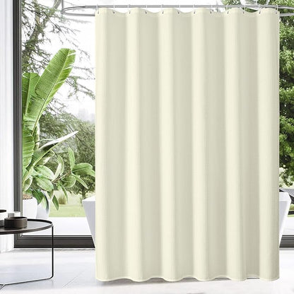 MitoVilla Extra Long Shower Curtain 72 x 84, Beige Waffle Fabric 84 inch Shower Curtain, Farmhouse XL Shower Curtains for Bathroom Decor, Luxury Weighted Shower Curtain 84 inch, Cream