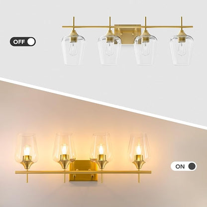 VONLUCE 4 Light Bathroom Vanity Light Fixture,Brushed Gold | Wine Glass Shades, E26 Sockets, Easy to install, Vanity Lights for Bathroom Bedroom Hallway Living Room