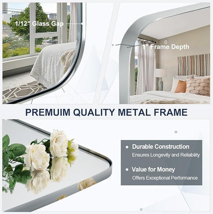Oval Mirror for Bathroom, 24x30 Polished Chrome Oblong Bathroom Mirror for Vanity with Stainless Steel Metal Frame, Modern Anti Rust Wall Mounted