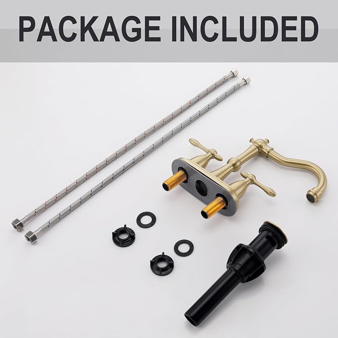 Brushed Gold Bathroom Faucet, Stainless Steel 4 inch Centerset Bathroom Faucet with Drain and Supply Hose, 2 Hole Gold Faucet for Bathroom Sink