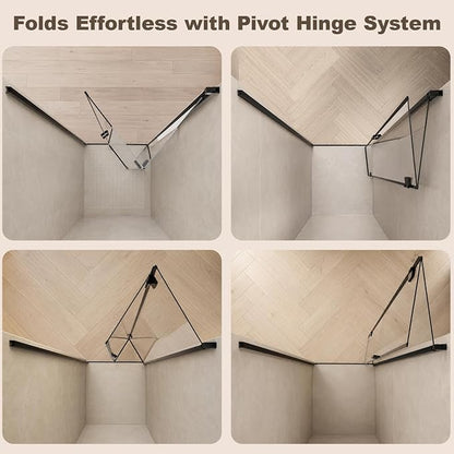 34-35.2" W x 72" H Frameless Bifold Pivot Swing Shower Door | 1/4" (6mm) Clear SGCC Tempered Glass with a space-saving folding Bathroom Door, Reversible Installation, Matte Black Finish