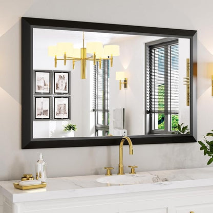 Black Bathroom Mirror, 48x30 Inch | Thick Metal Framed, HD Reflection, Anti-Rust, Hang Horizontally/Vertically, Suitable for Vanity, Bedroom, Bathroom, Entryway