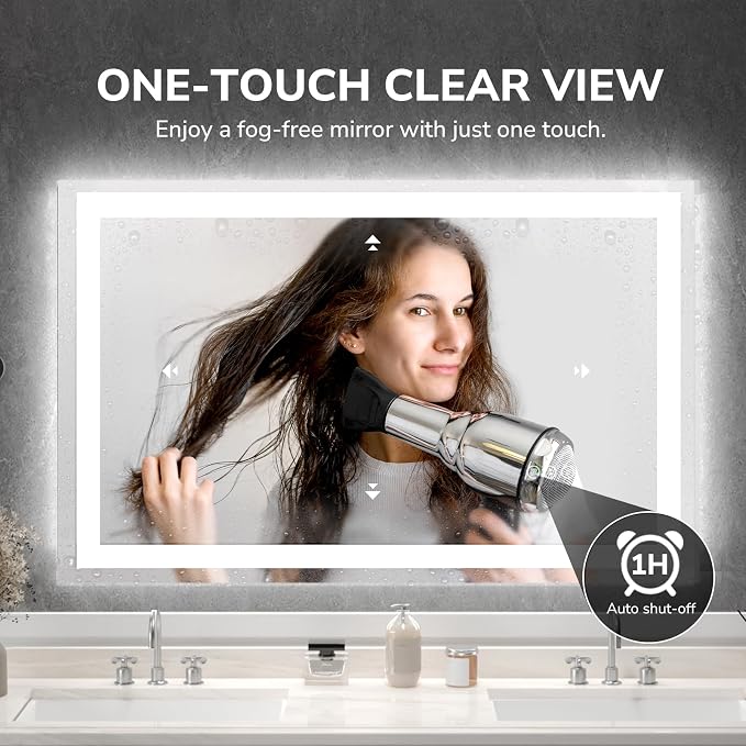 LED Bathroom Mirror 55x30 Inch Tempered Glass - Frameless LED Backlit Lighted Mirror for Bathroom Vanity with Anti-Fog, 3 Colors Dimmable, Memory Function, Wall-Mounted | Tempered Glass - Frameless Backlit Lighted Mirror for Bathroom Vanity with Anti-F...