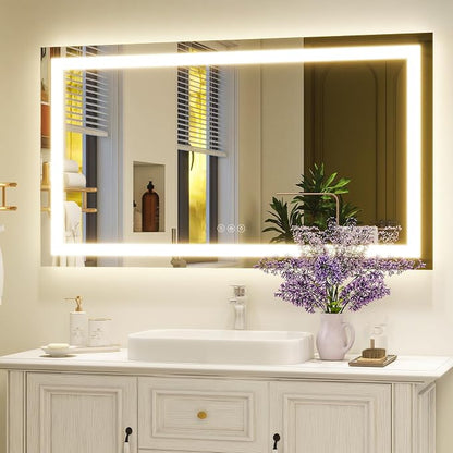 XRAMFY 55''X30'' LED Bathroom Mirror, Wall Mirror with Lights | Wall Mirror with Front and Backlight, 3 Colors Vanity Mirror with Lights, Anti-Fog Wall Mirror for Bathroom