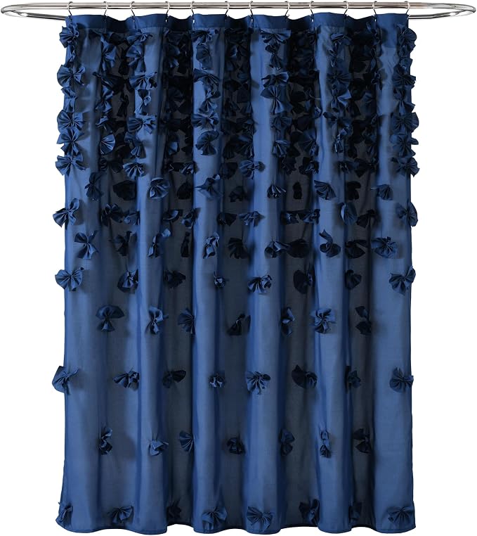 Lush Decor Riley Shower Curtain, 72" W x 72" L, Navy - Bathroom Curtain - Coquette Decor - Bow Shower Curtains - Cottage Core - Fabric Shower Curtains