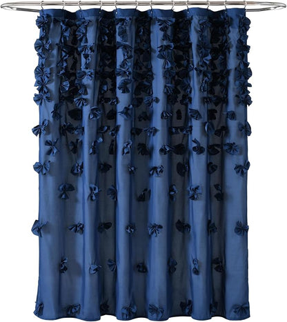 Lush Decor Riley Shower Curtain, 72" W x 72" L, Navy - Bathroom Curtain - Coquette Decor - Bow Shower Curtains - Cottage Core - Fabric Shower Curtains