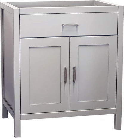 30" Light Grey Bathroom Vanity Base Only – Freestanding Solid Wood Sink Cabinet with Tip-Out Drawer, Shaker Style Storage, No Top or Sink, 30" W x 21" D x 34.5" H