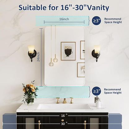 Medicine Cabinet Mirror 16x24 Inch, Chrome Bathroom Mirror Cabinet with Stepless Adjustable Shelves, Stainless Steel Frame, Bathroom Mirror with Storage Recessed or Wall Mount