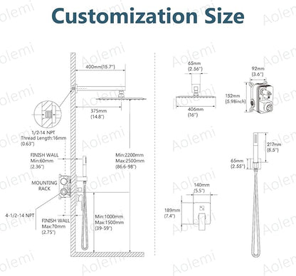 Aolemi Shower Faucet Set, High Pressure Shower System with 2-in-1 Handheld Sprayer, Wall Mount Fixture Combo with Rough-in Valve, 16 Inch Shower Head, Brushed Nickel