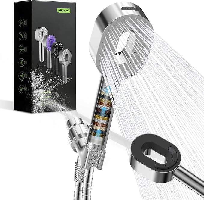 Hibbent Filtered Showerhead with handheld, High Pressure 5 Sprays Shower | Chrome Shower Head, Brass Holder & 71" Metal Hose, Water Softener for Hard Water-Remove Chlorine, Reduces Dry Itchy Skin