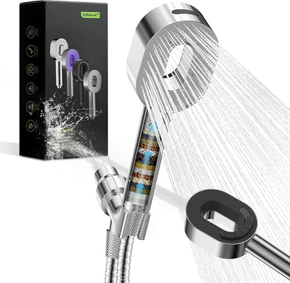 Hibbent Filtered Showerhead with handheld, High Pressure 5 Sprays Shower | Chrome Shower Head, Brass Holder & 71" Metal Hose, Water Softener for Hard Water-Remove Chlorine, Reduces Dry Itchy Skin