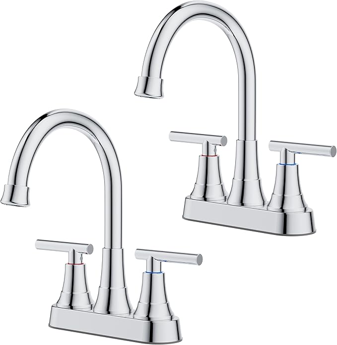 FORIOUS Bathroom Faucets Chrome, 4 Inch Centerset Bathroom Sink Faucet 2 or 3 Hole with Pop up Drain and cUPC Hose, Two Handles Control, 360° spout for Restroom,Vanity, Rv, 2 Pack