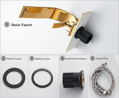 becola Modern Bathroom Sink Faucet, Single Handle Bathroom Faucets for Sink 1 Hole, Low Arc Touch On Faucet, Gold Hot and Cold Water Mixer Tap with Deck Plate - Gold