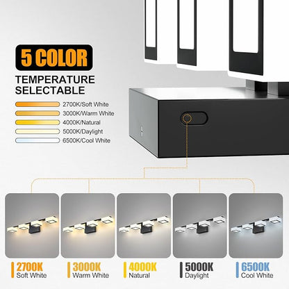 LED Modern Bathroom Light Fixtures, 4-Light Dimmable Vanity Lights with 5 Color Modes, Matte Black Acrylic Bathroom Wall Lighting Fixtures Over Mirror, 2700K- 6500K Adjustable, 25.5 Inch, ETL Listed