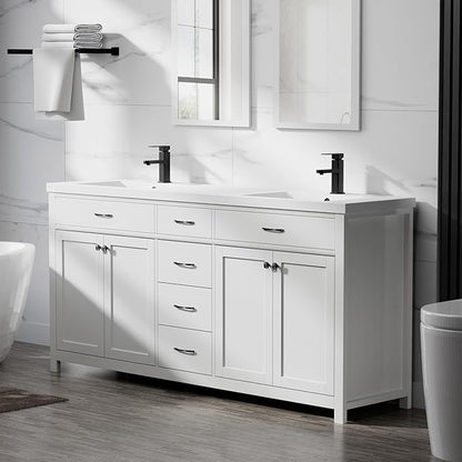 LUCKWIND 72" Bathroom Vanity and Sink Combo, Painted Modern Bathroom Storage Cabinet with Double Large Sink, Four Doors and Three Drawers, Include Faucet, Without Mirror, White