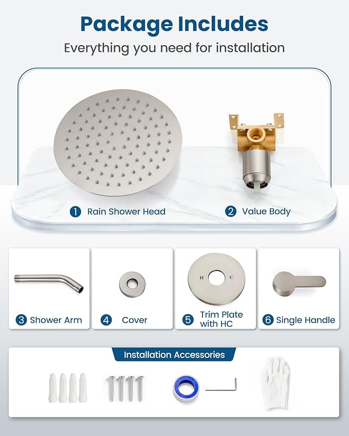 Airuida 8 Inch Brushed Nickel Shower Faucet Set,Shower Valve Kit | Female Threads Rough-in Valve Shower Trim Kit,Single Handle Control Shower Set