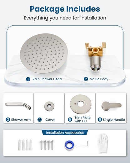 Airuida 8 Inch Brushed Nickel Shower Faucet Set,Shower Valve Kit | Female Threads Rough-in Valve Shower Trim Kit,Single Handle Control Shower Set