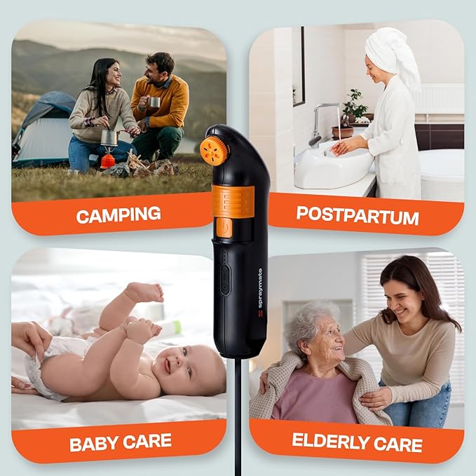 Portable Bidet for Travel & Camping – Electric High Pressure Rechargeable Bidet for Women & Men | 2.5L Bottle | 1300ML/Min Flow | USB-C | 1600mAh Battery | USA Brand – Spray Mate Jumbo (Black)