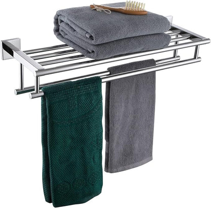 KOKOSIRI Bathroom Towel Rack Towel Holder 20 Inch Towel Shelf with Double Towel Bars Wall Mounted SUS 304 Stainless Steel, Polished Chrome, B6005CH-L20