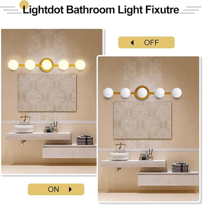 Lightdot 5 Light Bathroom Vanity Light, 31" Modern Gold Vanity Lights with Globe Water/Shatterproof PC Lampshade, Rust-Proof Bathroom Light Fixtures Over Mirror for Kitchen Hallway Cabinet Porch