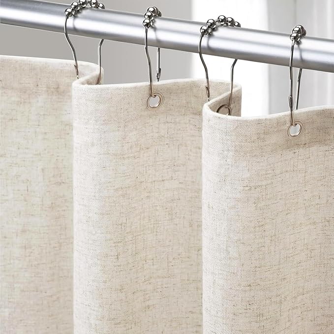 Beige Linen Shower Curtain Cream, Fabric Boho Farmhouse Shower Curtains for Bathroom Cotton Natural Cloth Liner Set 72" W x 72" L