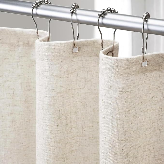 Beige Linen Shower Curtain Cream Boho Farmhouse 60" W x 72" L | Linen Fabric, Boho Farmhouse, Woven Texture, Natural Cloth, Elegant Drape, Washable, Shower Curtain for Bathroom Bathtub