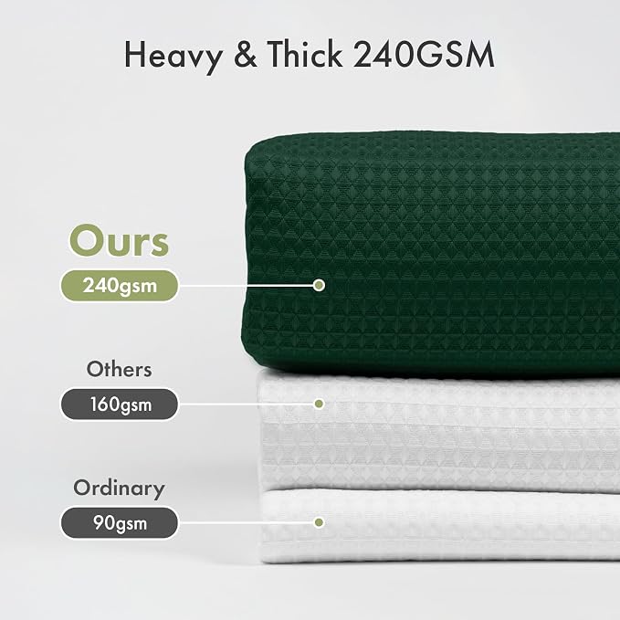 AmazerBath Dark Green Shower Curtain Waffle Textured, Deep Green Shower Curtain Fabric Thick Heavy Duty 240GSM, Hotel Quality Bathroom Shower Curtains, Premium Polyester, 72 x 72 Inches