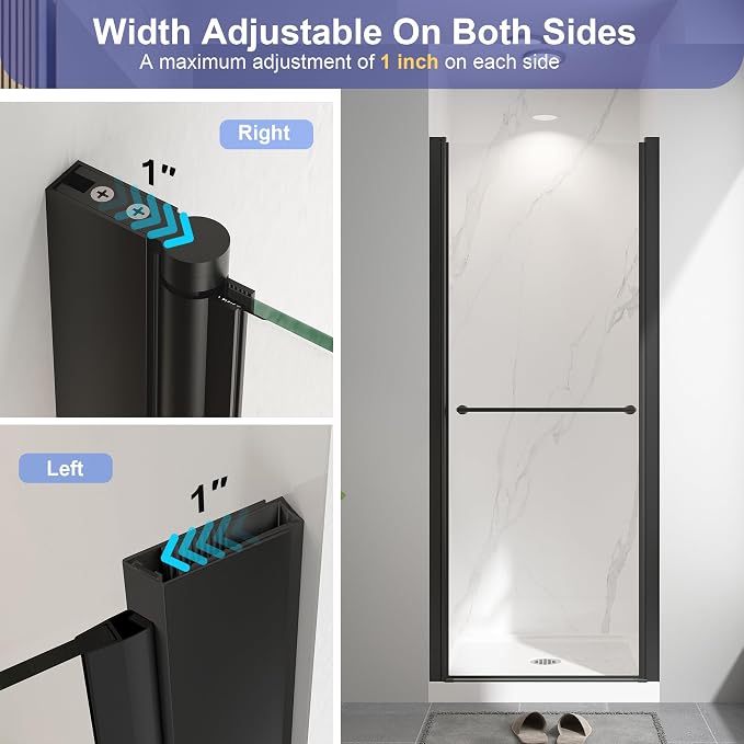 30"-32" W x 72" H Frameless Pivot Shower Door Matte Black | 1/4"(6mm) SGCC Tempered Glass with Explosion-Proof Film &Nano Coating,Customizable Width