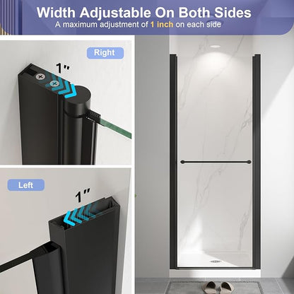 30"-32" W x 72" H Frameless Pivot Shower Door Matte Black | 1/4"(6mm) SGCC Tempered Glass with Explosion-Proof Film &Nano Coating,Customizable Width